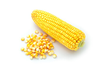 Sweet corn isolated on white background. top view.