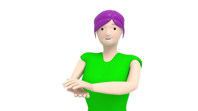 3D Character Girl clapping hands admiration approv