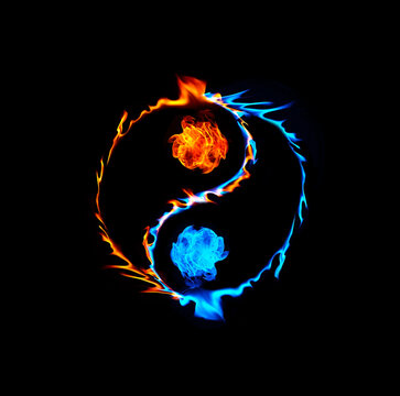Yin-yang symbol, ice and fire.