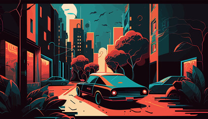 Neon car design in the city. © JuanCarlos