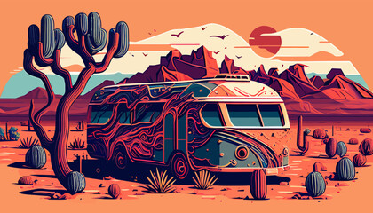 Old van , vector , desert .