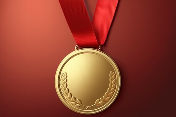 Gold medal isolated on red background, Generative AI
 - obrazy, fototapety, plakaty