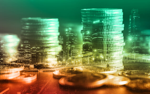 Finance and money technology background concept of business prosperity and asset management . Creative graphic show economy and financial growth by investment in valuable asset to gain wealth profit .