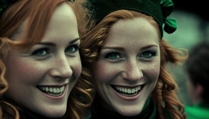 Beautiful Saint Patrick's Day Parade Celebrating Diversity Equity and Inclusion: Irish Women in Festive Green Attire Celebration of Irish Culture and Happiness (generative AI)