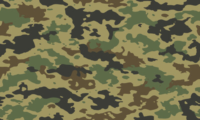 Camouflage seamless pattern. Trendy style camo, repeat print. Vector illustration. Khaki texture, military army green hunting print