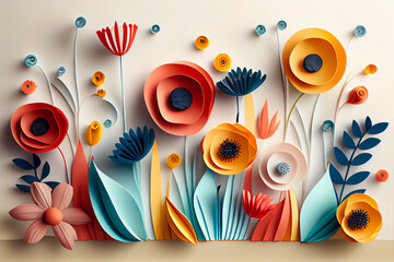Colorful flowers in Paper art. Generative ai