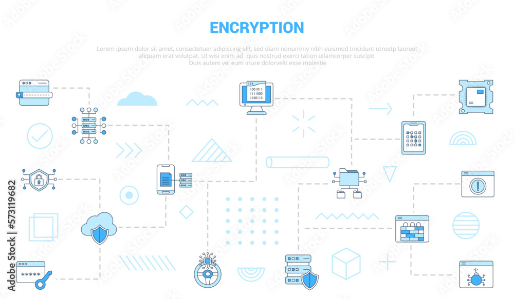 Aufkleber encryption concept with icon set template banner with modern blue color style
