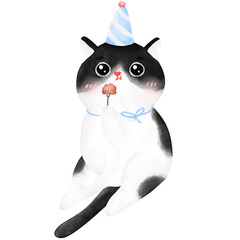 Happy Birthday Cat, Funny Cat, Cat illustration, Watercolor
