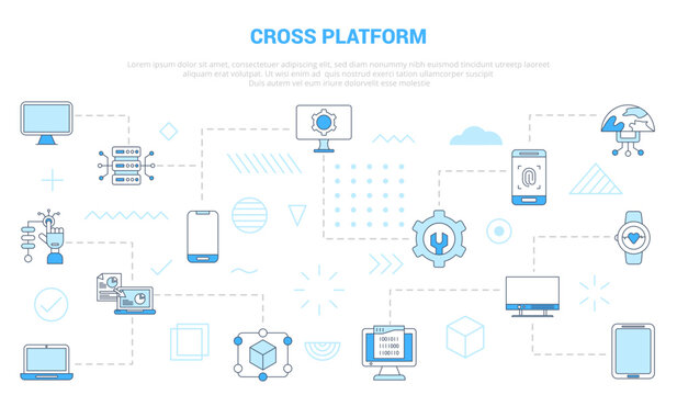 cross platform concept with icon set template banner with modern blue color style