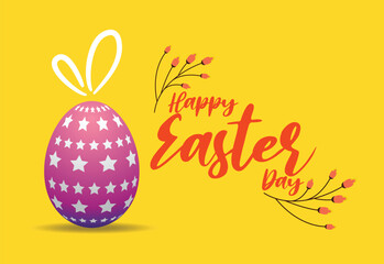 Happy Easter hand lettering with with Easter eggs, paper art style, Vector illustration
