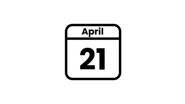 21 April calendar icon animation. Luma matte with transparent background 4K resolution