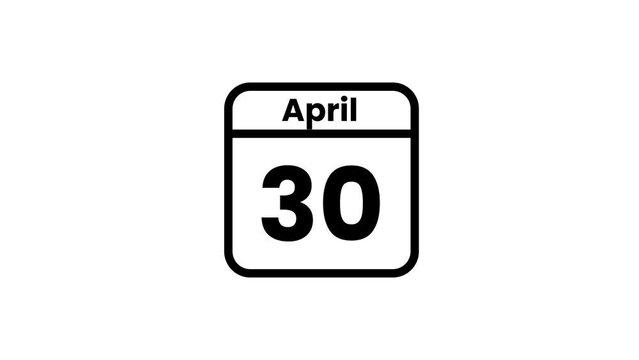 30 April calendar icon animation. Luma matte with transparent background 4K resolution