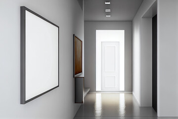 Fototapeta premium White empty art frame in modern hallway
