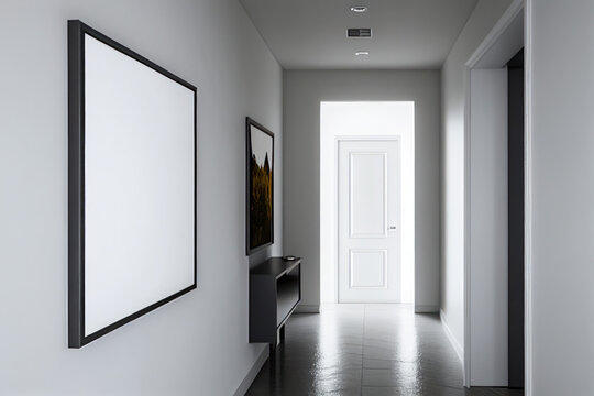 White empty art frame in modern hallway