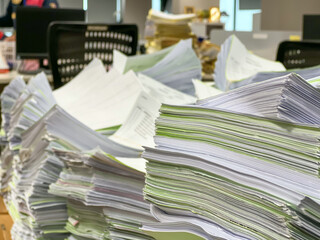 Stack of paper, Document, many jobs waiting to be done on the table, busy concept - 573122858