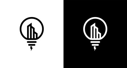 lightbulb lamp logo vector city energy monogram black and white icon style Design template