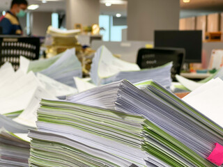 Stack of paper, Document, many jobs waiting to be done on the table, busy concept