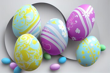 Fototapeta na wymiar 3d geometry easter background with eggs. For creative banners. Created using artificial intelligence.
