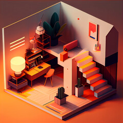3d isometric modern living room