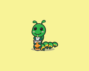 Cute Caterpillar Drink Boba Vector Design