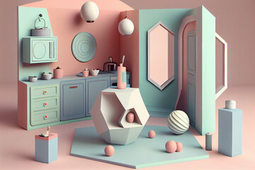 3d isometric modern living room