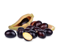 Thai chestnut, chinese chestnut,  seven sisters' fruit, Sterculia nobilis) fruit. Tasty with good benefits and hight vitamins isolated on white background