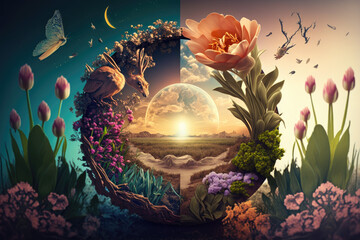 abstract nature background on spring equinox , ai generated - obrazy, fototapety, plakaty