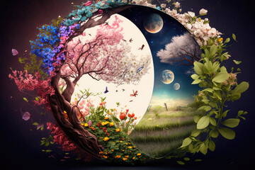 abstract nature background on spring equinox , ai generated - obrazy, fototapety, plakaty
