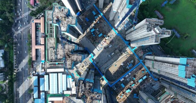 Shenzhen ,China - Circa 2022: Aerial footage of construction site in shenzhen city, China