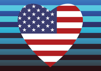 American flag in Heart icon design. Symbol of Independence Day. Patriotic Stickers for 4th of July. Love USA concept.