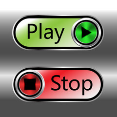 Media player buttons Stop and Play. Toggle button switch off turn on.
