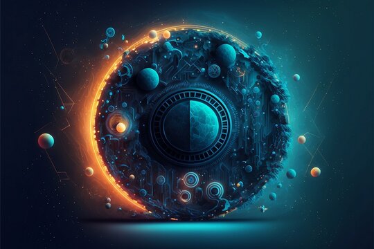 Abstrakter Cyper & Technologie Background. Futuristisch und Farbenfroh f&uuml;r Cyperpunk und Technik Freaks. K&uuml;nstliche Intelligenz.
