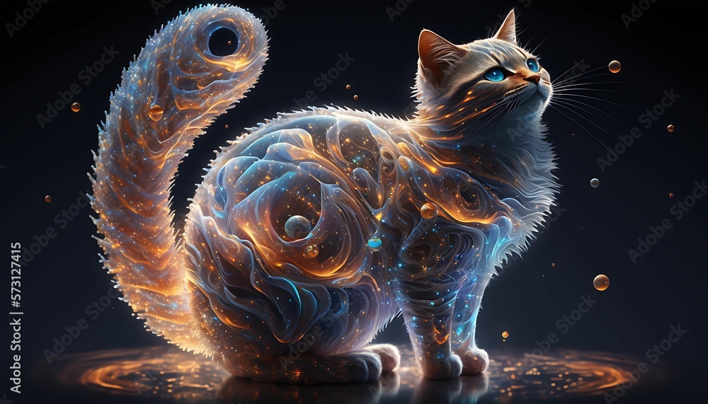 Wall mural illustration portrait of a cat with a colorful nebula with generative ai technology.