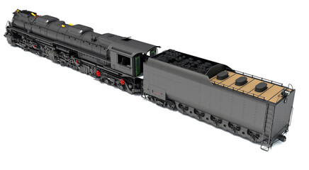 Steam Locomotive Train 3D rendering on white background