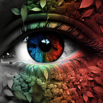 Surreal illustration of a colorful person's eye
