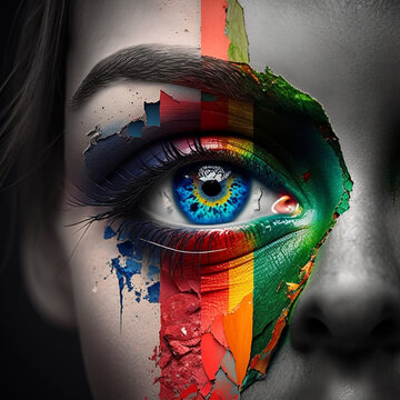 Surreal illustration of a colorful person's eye