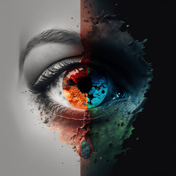 Surreal illustration of a colorful person's eye