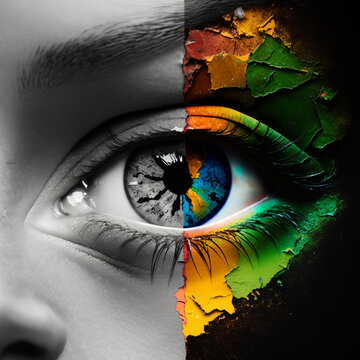 Surreal illustration of a colorful person's eye