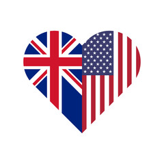 friendship concept. heart shape icon with british and american flag. PNG
