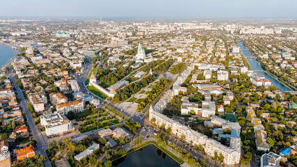Fototapeta na wymiar Astrakhan, Russia. View of the Astrakhan Kremlin from the Volga River, Aerial View