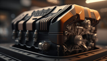Fototapeta premium The powerful engine of a car, generative Ai