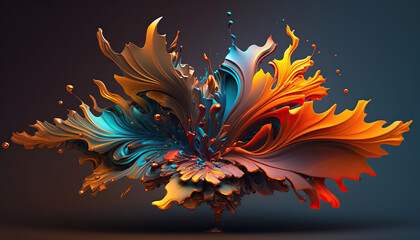 Composition of 3D rendering of colorful fractal paint for projects, generative Ai