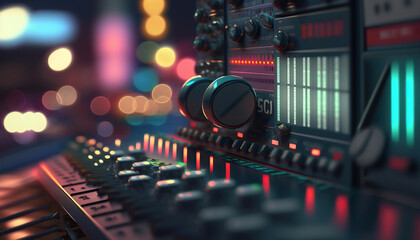 Fototapeta na wymiar buttons equipment for sound mixer control, generative Ai