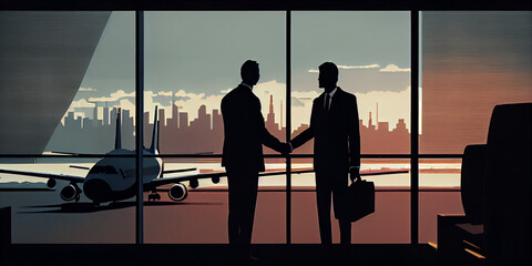 silhouette of two persons shake hand in business suite for a business partnership deal