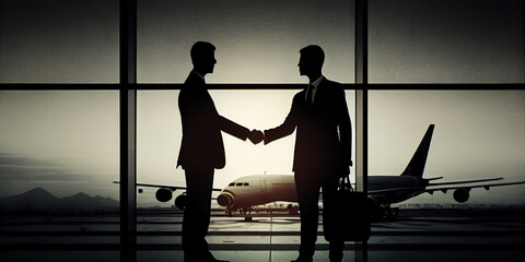 silhouette of two persons shake hand in business suite for a business partnership deal