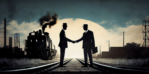 silhouette of two persons shake hand in business suite for a business partnership deal
