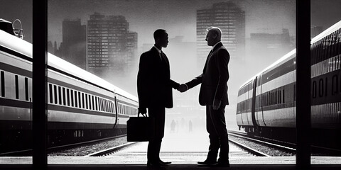 silhouette of two persons shake hand in business suite for a business partnership deal