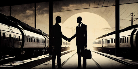 silhouette of two persons shake hand in business suite for a business partnership deal