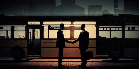 silhouette of two persons shake hand in business suite for a business partnership deal