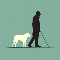 A person with low vision walking with a dog